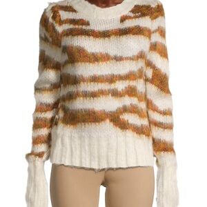 HL AFFAIR Women's Medium Striped Sweater - Cream and Brown $190 msrp